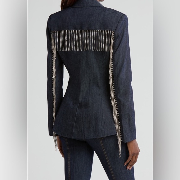 CINQ A SEPT SASHA BLAZER DENIM WITH CRYSTAL FRINGE 4 - Picture 3 of 9